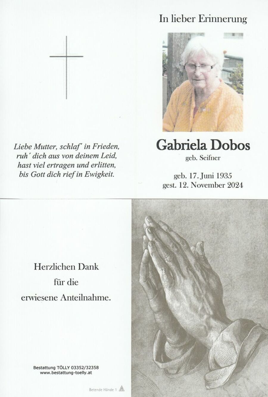 Gedenkkarte Gabriela Dobos