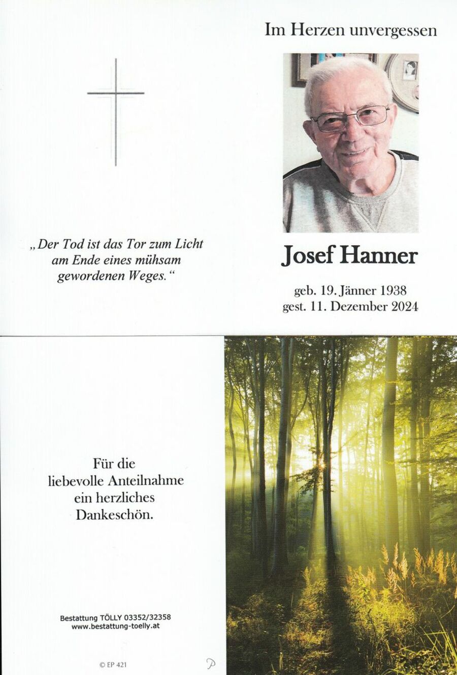 Gedenkkarte Josef Hanner