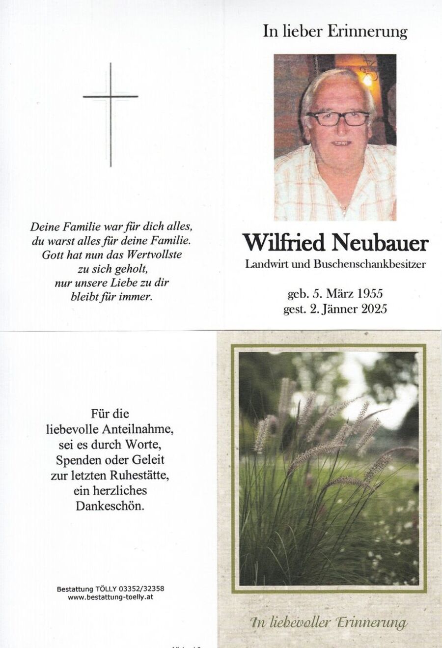 Gedenkkarte Wilfried Neubauer