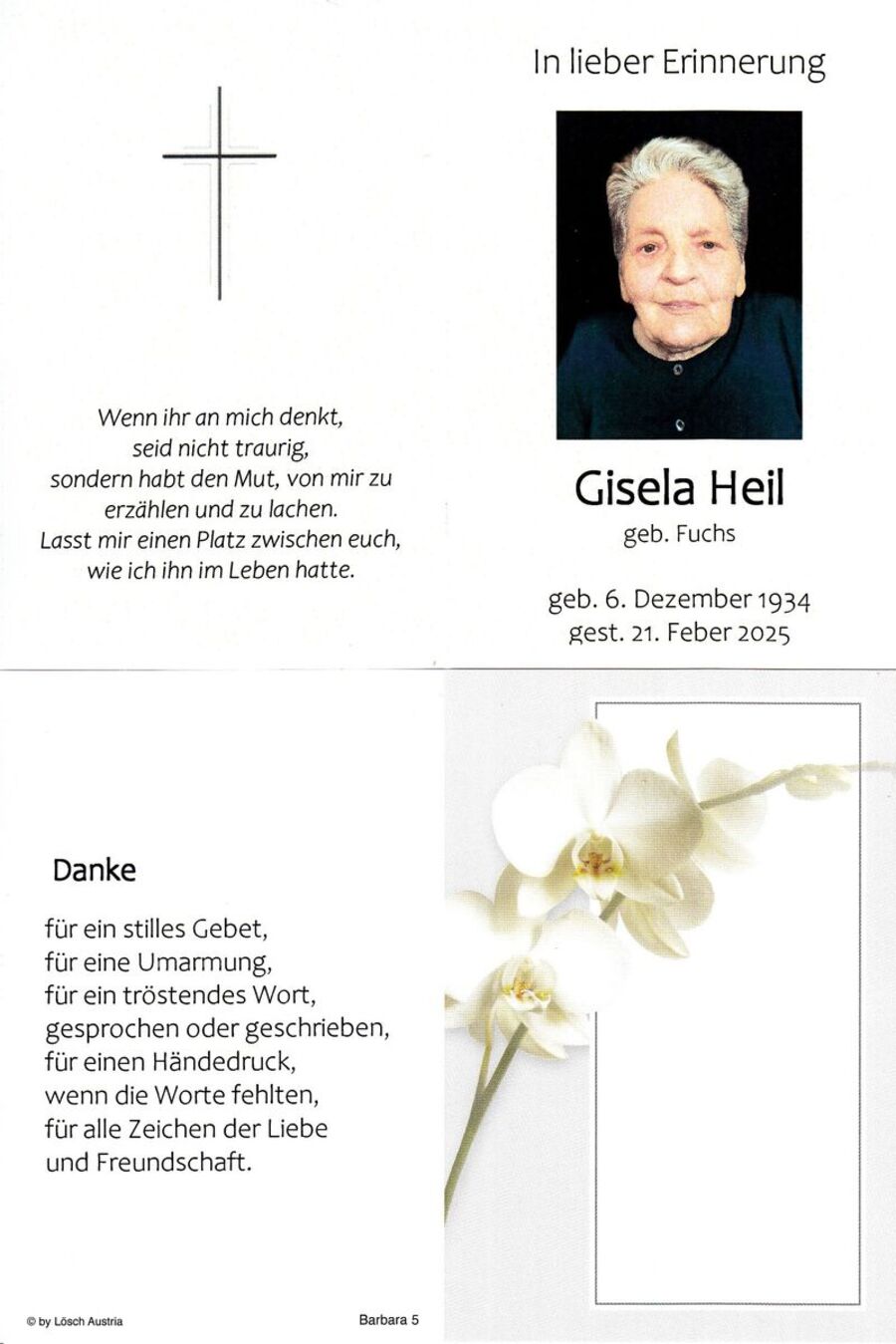 Gedenkkarte Gisela Heil