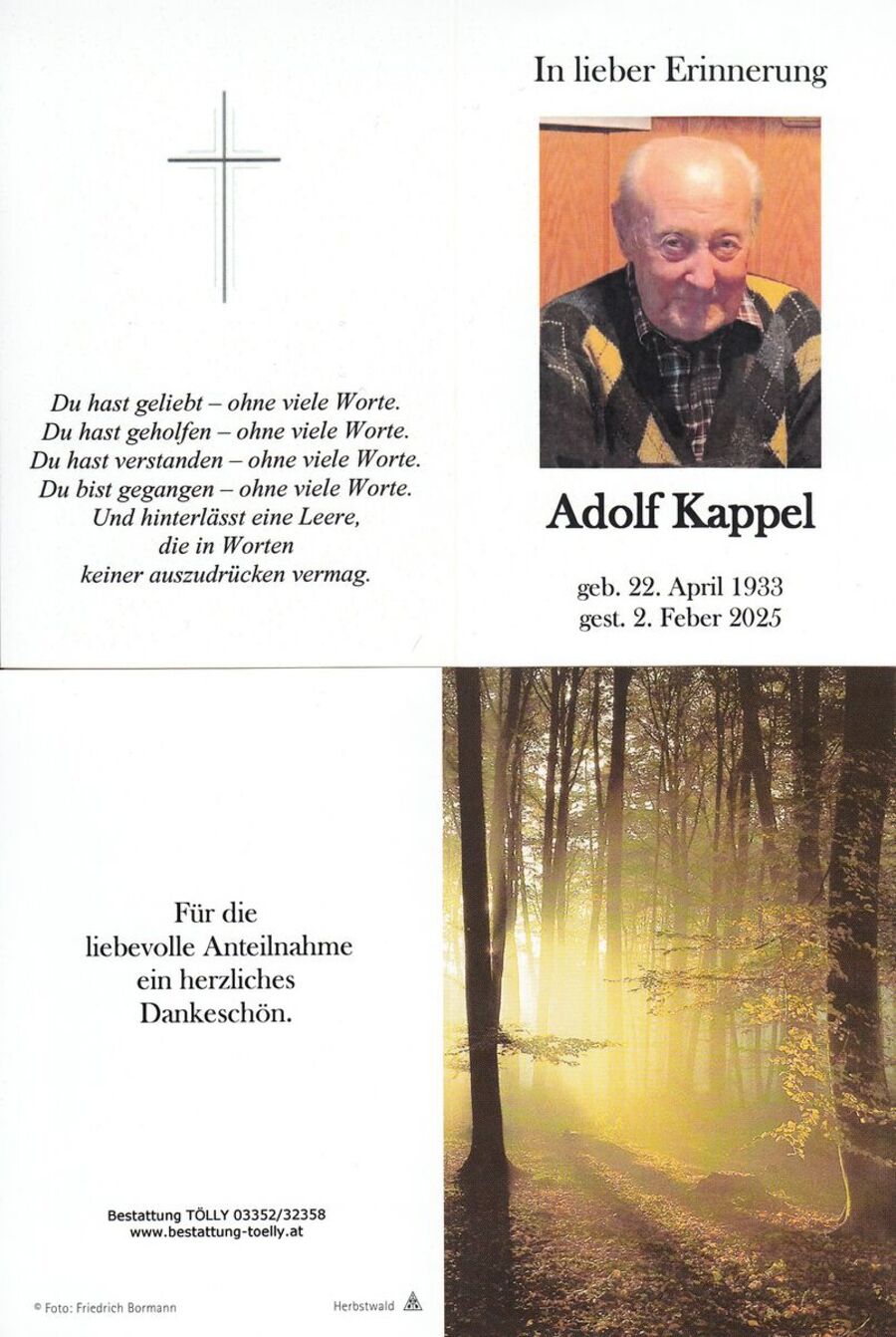 Gedenkkarte Adolf Kappel