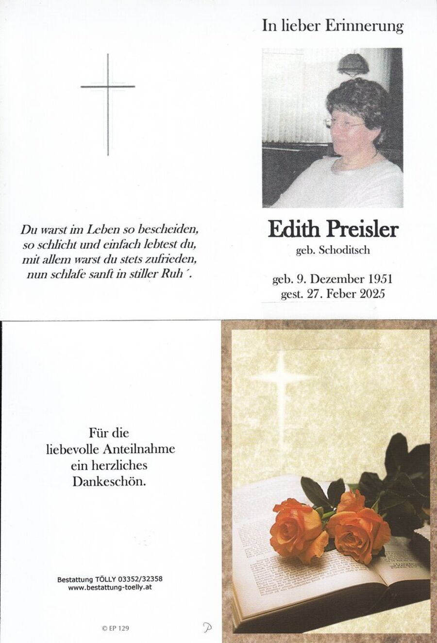 Gedenkkarte Edith Preisler