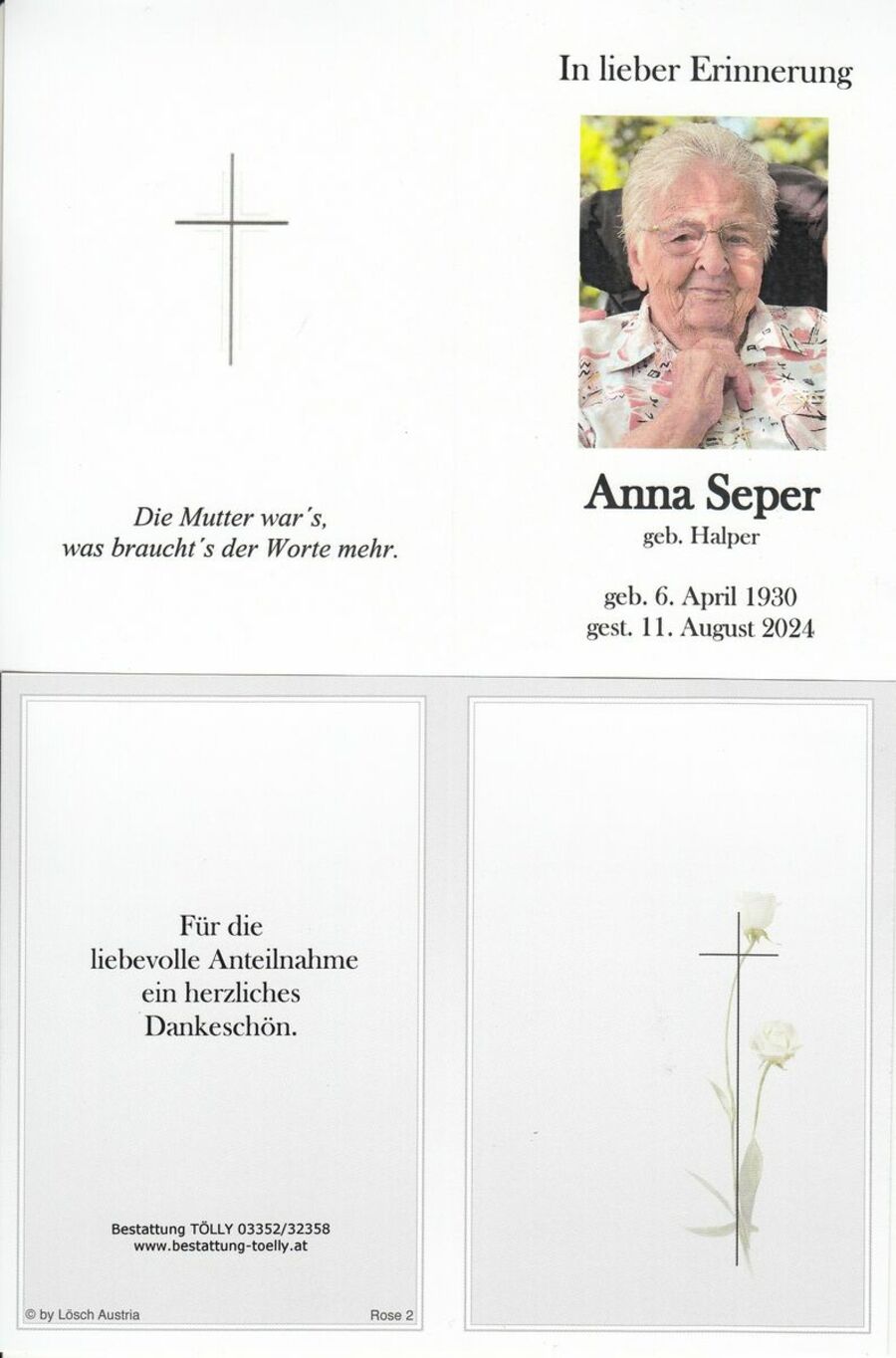 Gedenkkarte Anna Seper