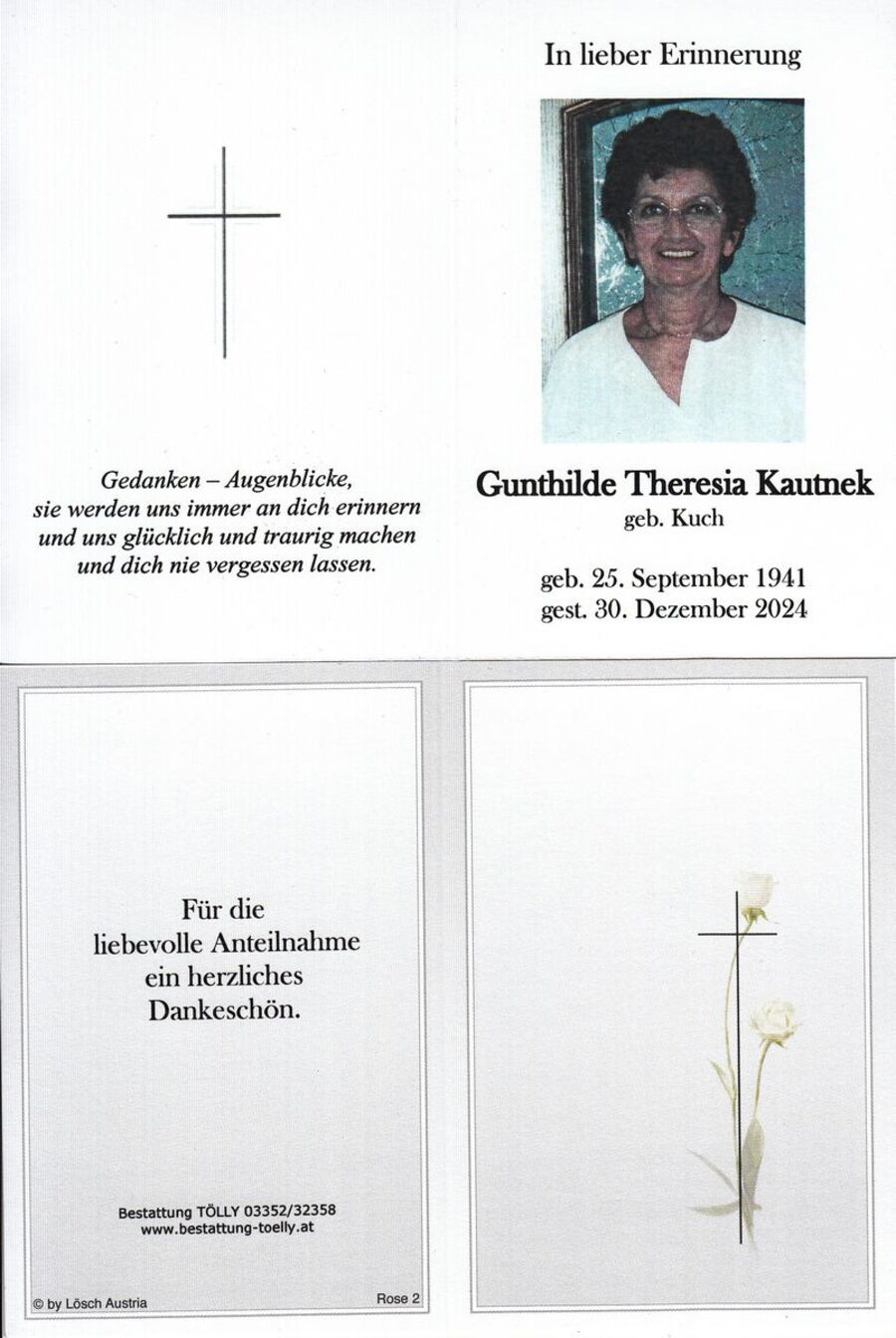 Gedenkkarte Gunthilde Theresia Kautnek