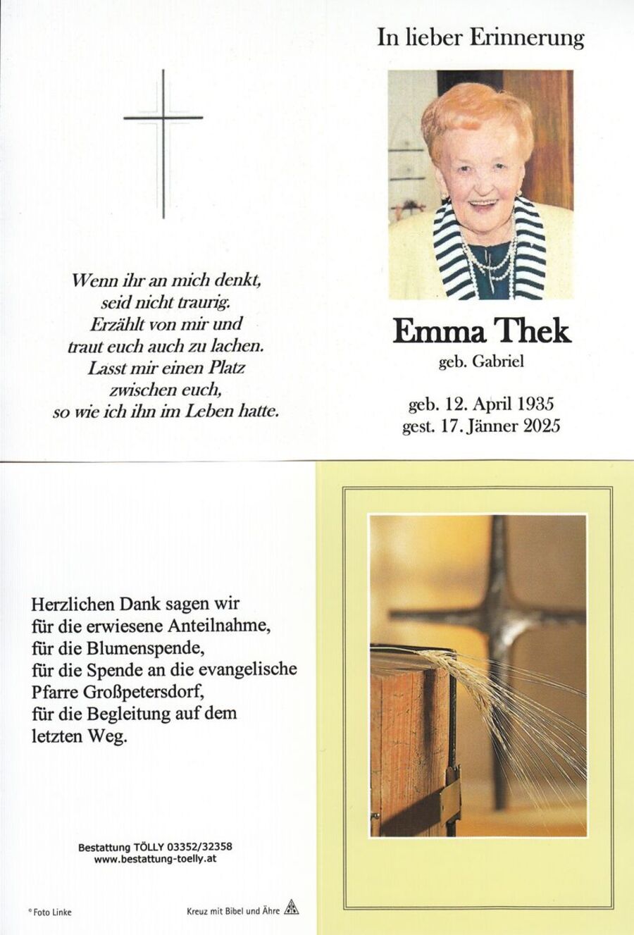 Gedenkkarte Emma Thek