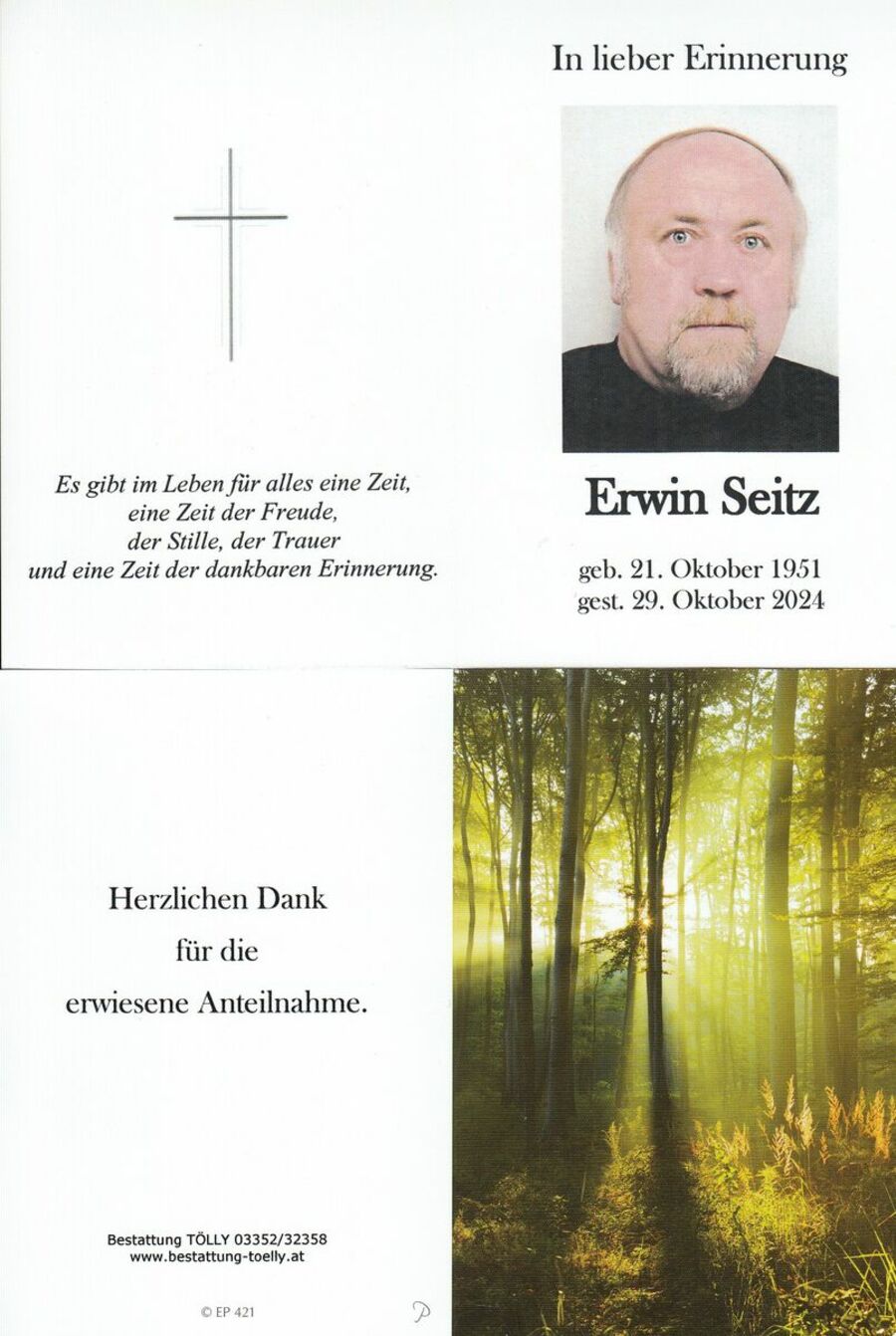 Gedenkkarte Erwin Seitz