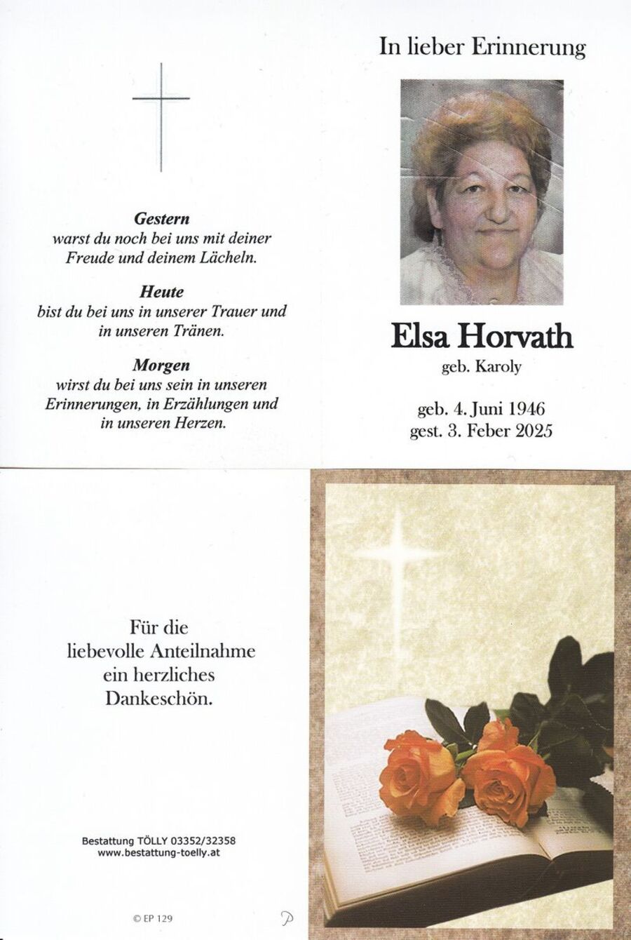 Gedenkkarte Elsa Horvath