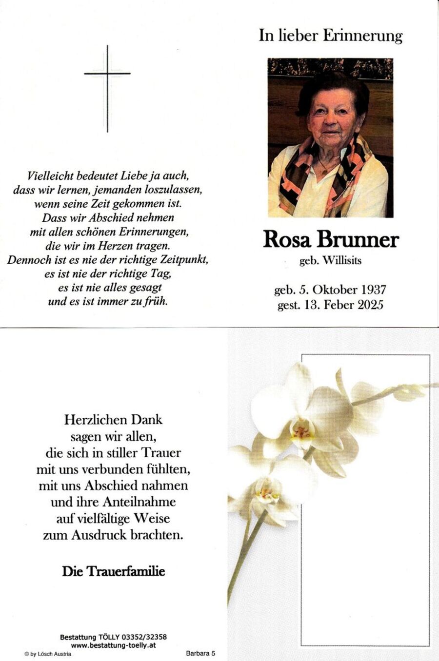 Gedenkkarte Rosa Brunner