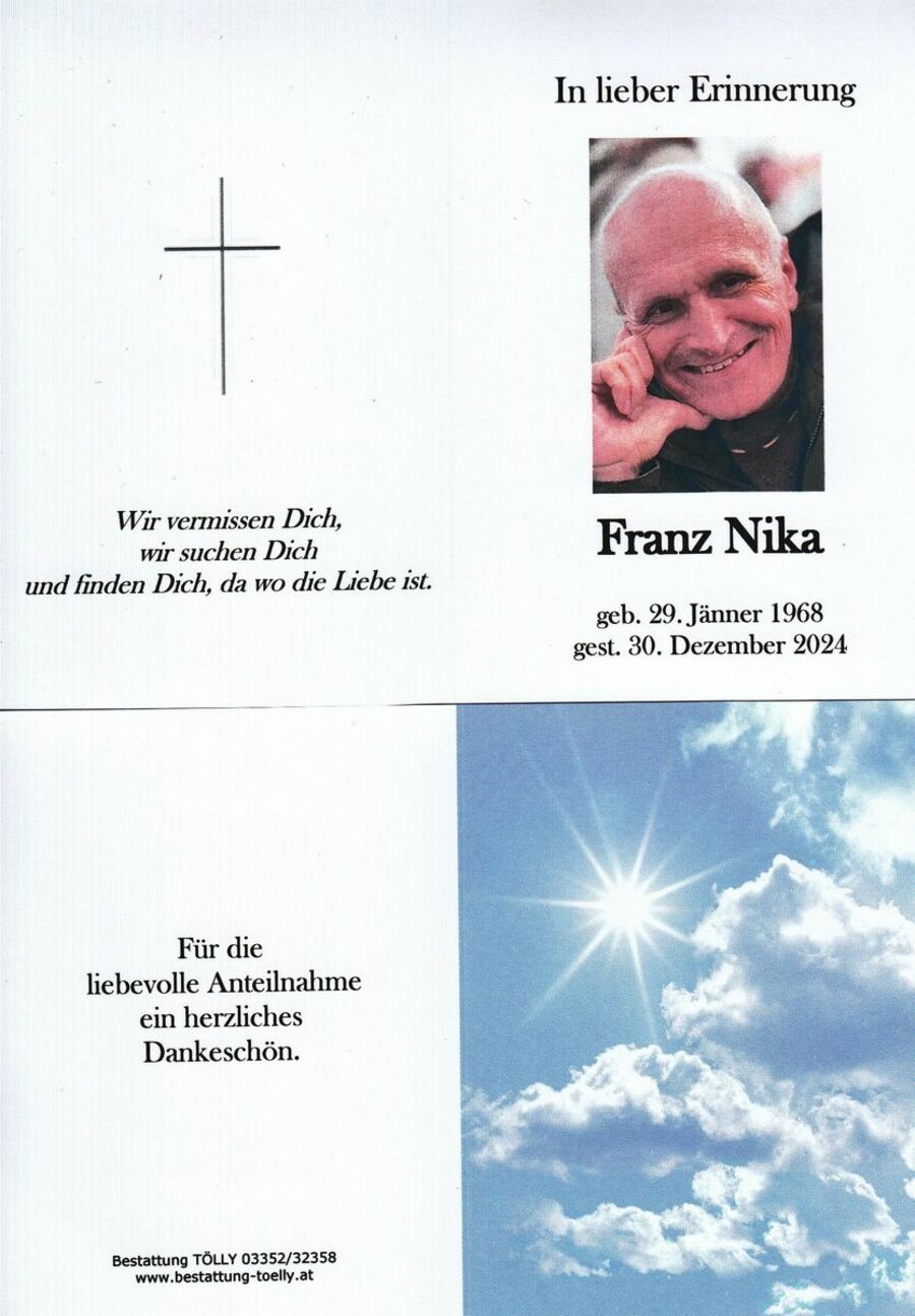 Gedenkkarte Franz Nika