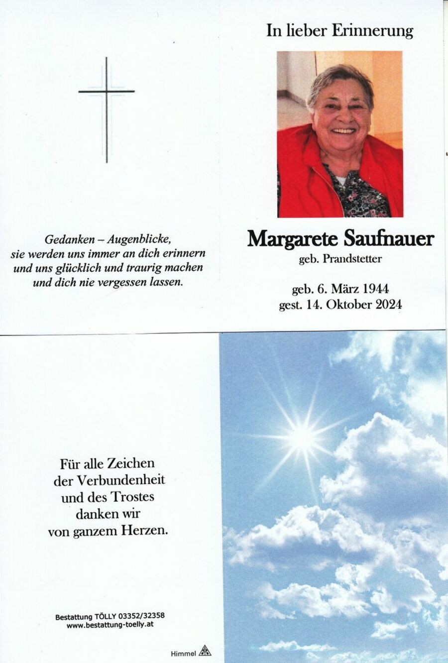 Gedenkkarte Margarete Saufnauer