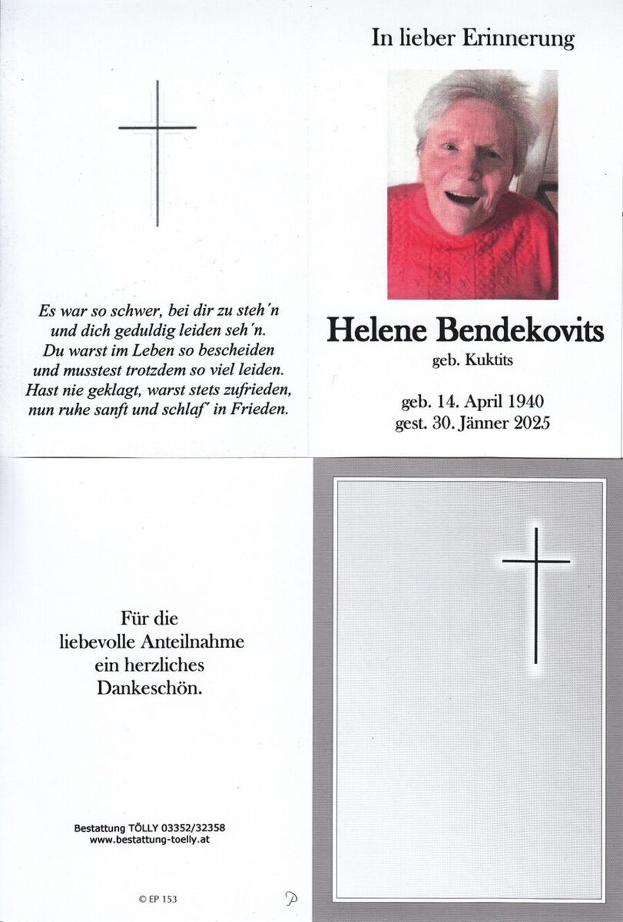 Gedenkkarte Helene Bendekovits