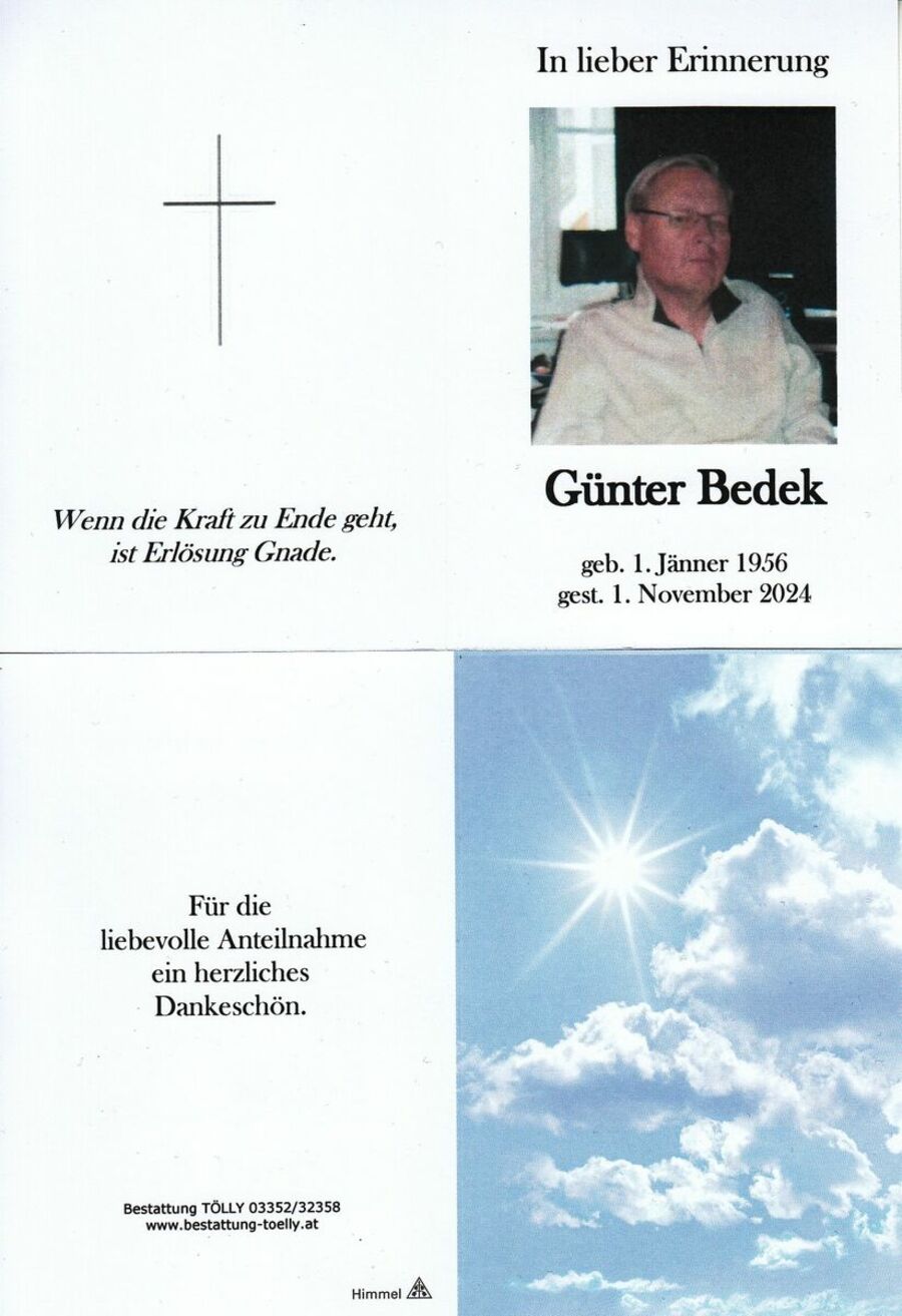 Gedenkkarte Günter Bedek