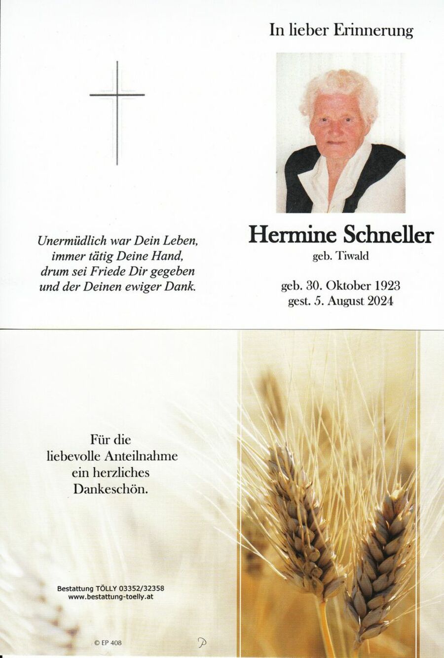 Gedenkkarte Hermine Schneller