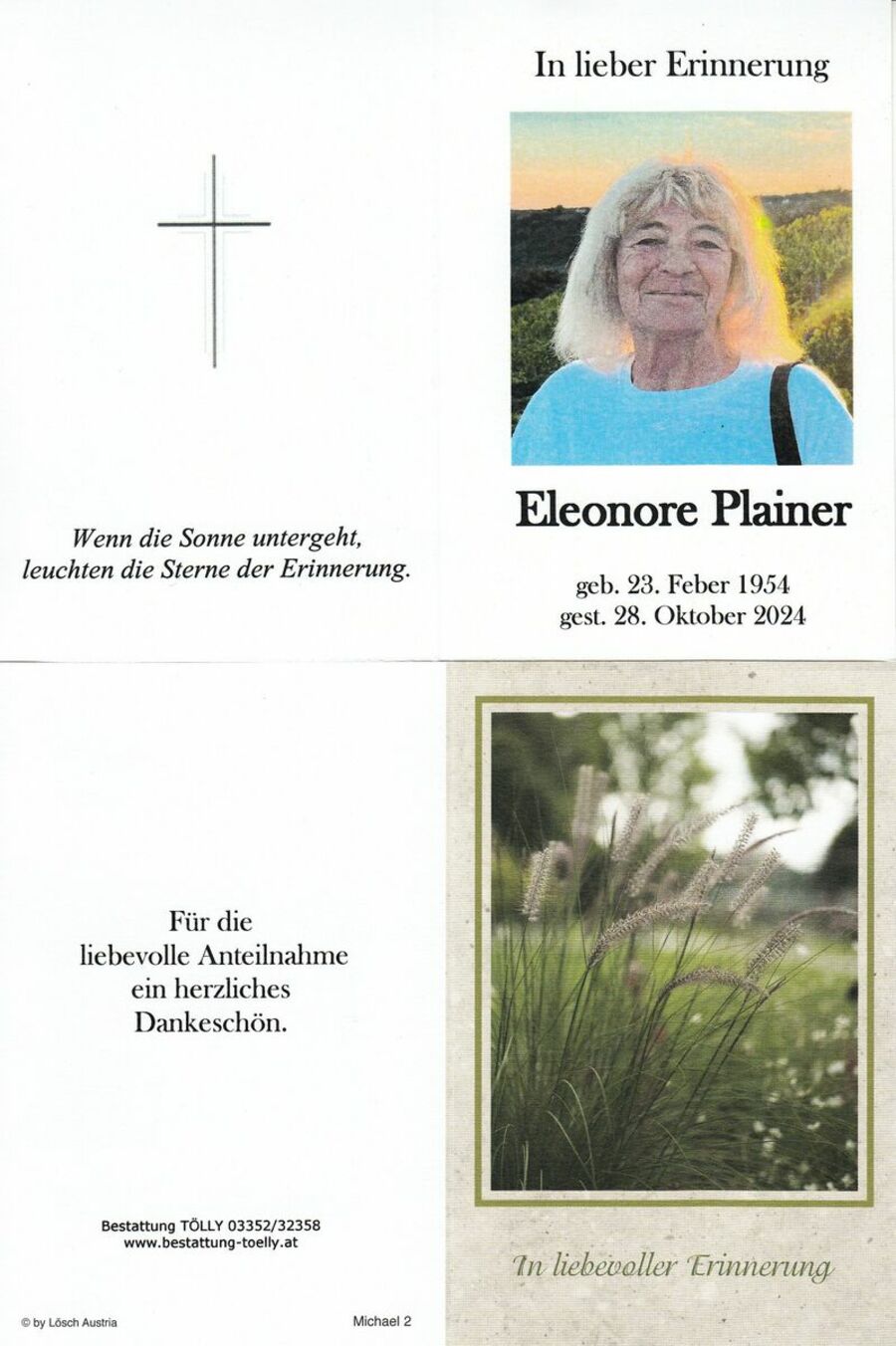 Gedenkkarte Eleonore Plainer