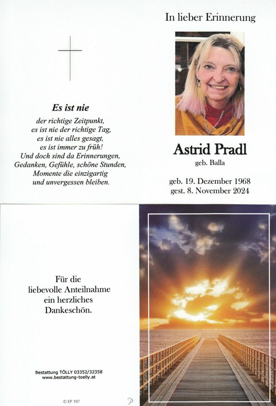 Gedenkkarte Astrid Pradl