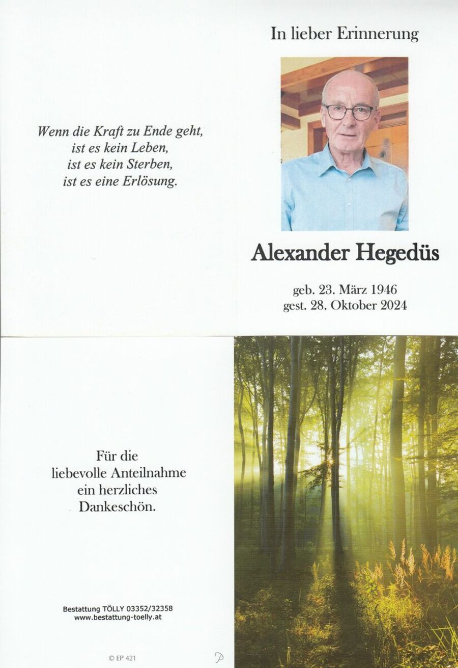 Gedenkkarte Alexander Hegedüs