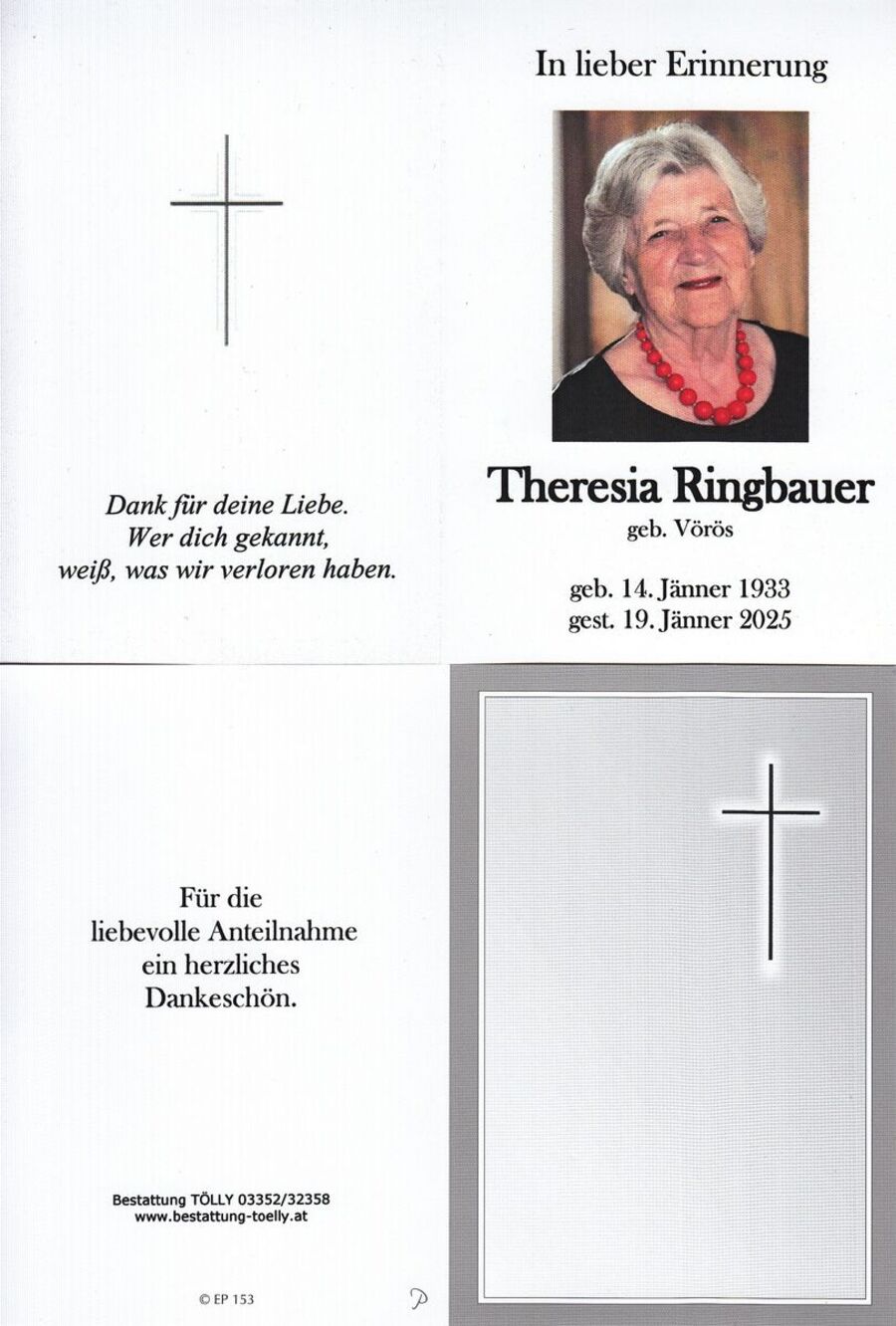 Gedenkkarte Theresia Ringbauer